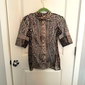 Byron Lars Beauty Mark • Semi Sheer Textured Grey Blouse • Size 6